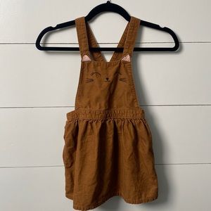 H&M SZ 5-6Y CORDUROY BROWN CAT OVERALL DRESS!! Adjustable!
